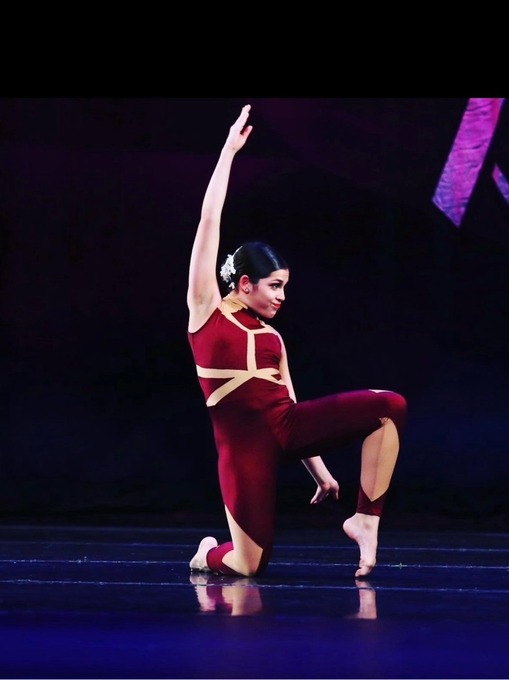 Custom Burgundy & Nude Contemporary Dance Costume / Unitard – Adult Small